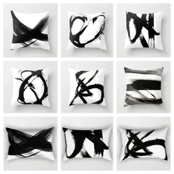 One Brushstroke Black and White Simple Plush Pillowcase Cushion Cover Home Decor