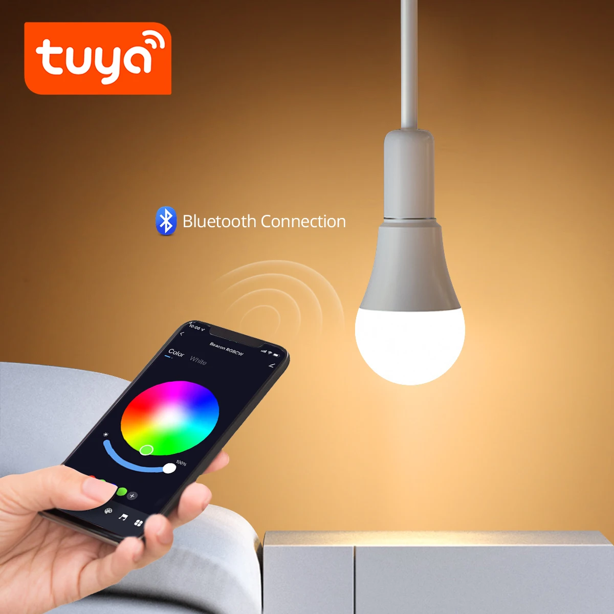 Tuya 블루투스 LED 전구 디밍 스마트 전구 앱 제어, RGB + CW + WW 색상 변경 램프 지지대, IOS/안드로이드, 15W E27 AC220V
