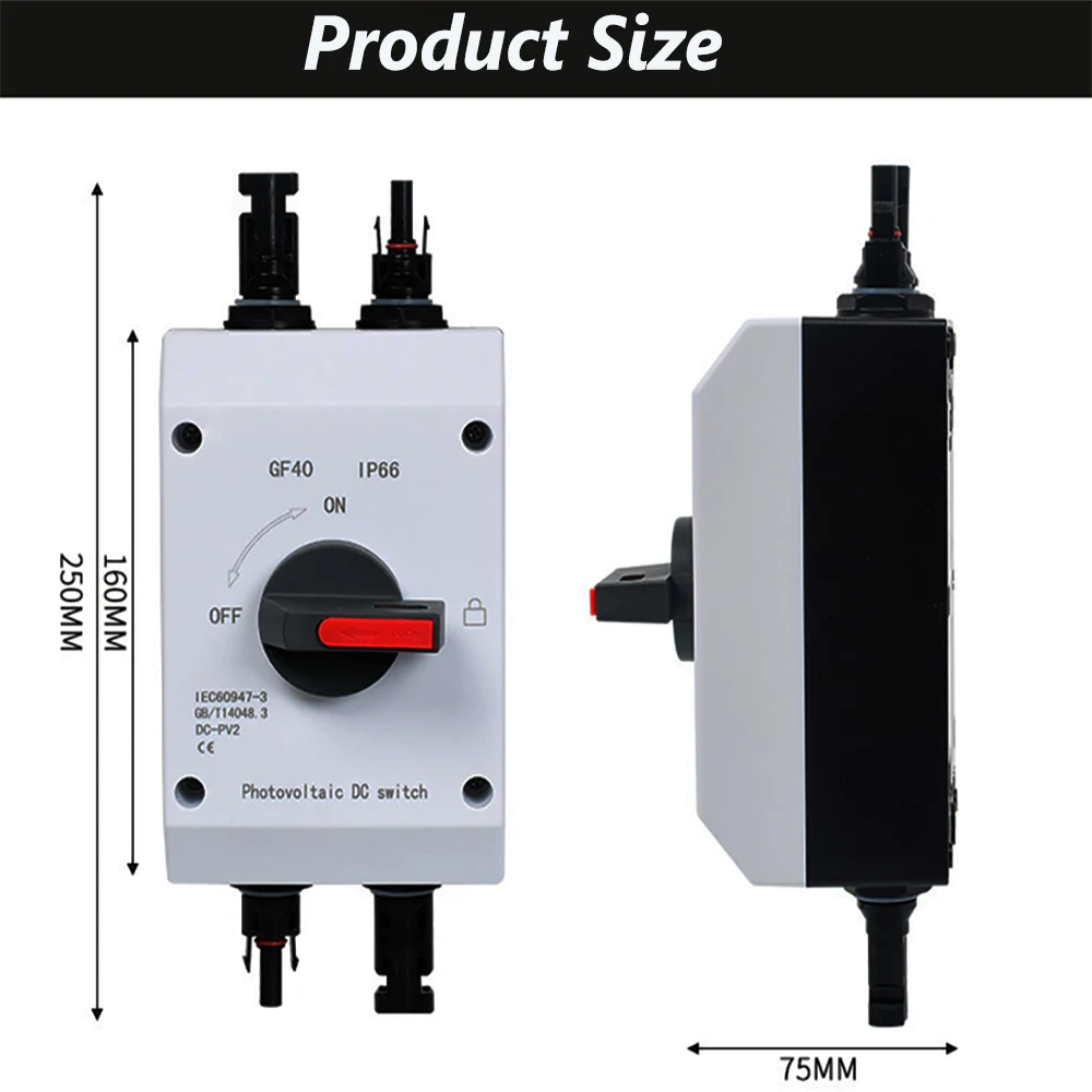 Solar Photovoltaic Isolator DC Switch PV Disconnect ON OFF 1000V 1200V 32 G40 Rotating Handle IP66 Waterproof Solar Photovoltaic Switch