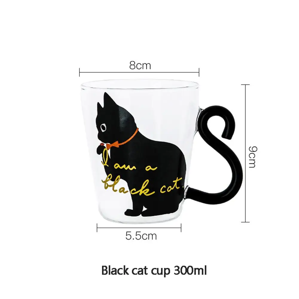 Glass Coffee Cup 300ml Cute Black Cat Glass Mug Set