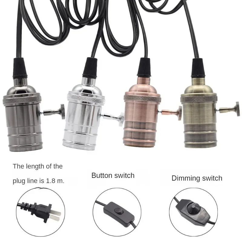 Retro Vintage E27 Screw Bulb Aluminum Shell Base Lamp Bulb Holder Pendant Lighting Socket Ceiling Light Adaptor Cable