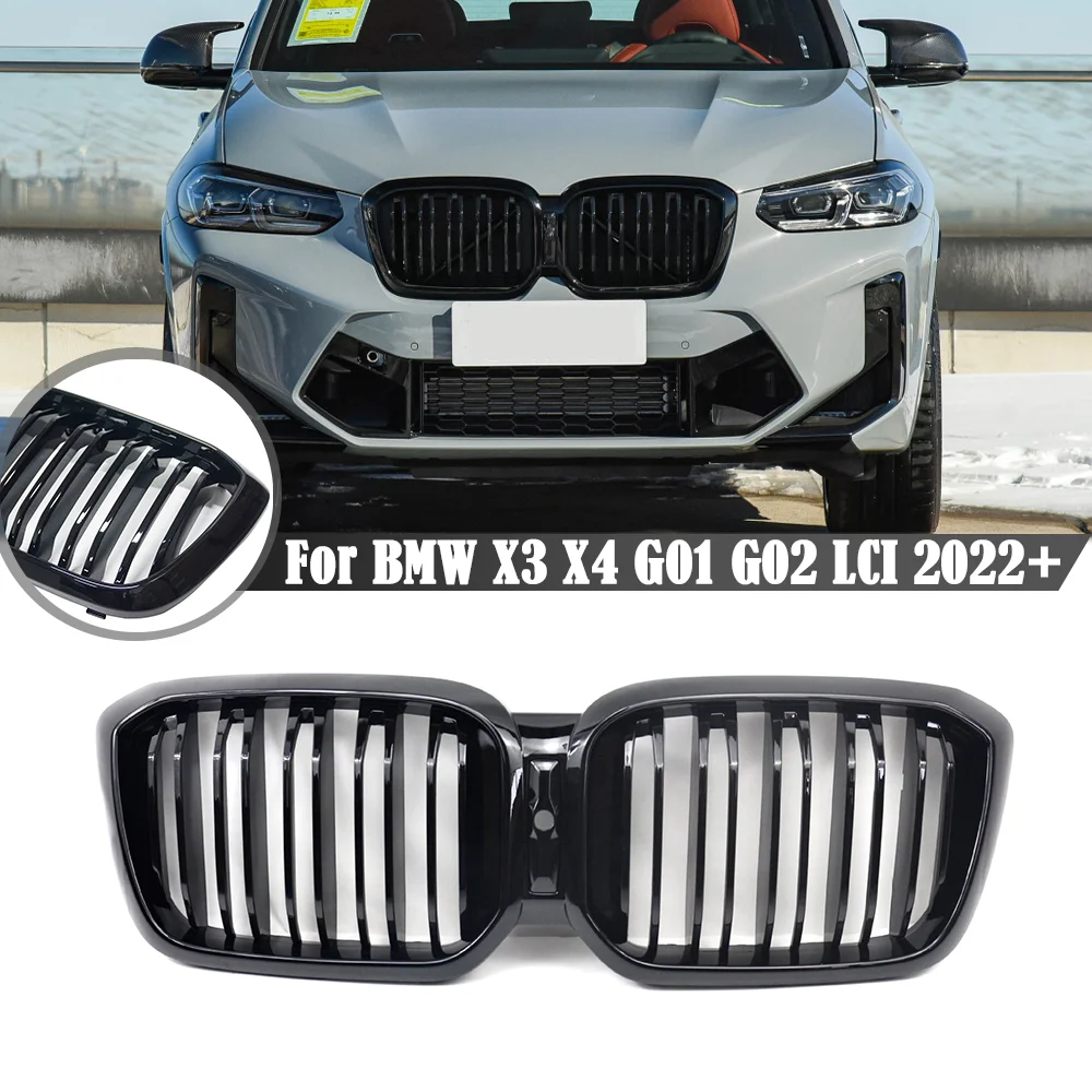

Front Grille Kidney Grill Double Slat For BMW X3 X4 G01 G02 LCI 2022+ Glossy Black Racing Grills Car Styling Accessories