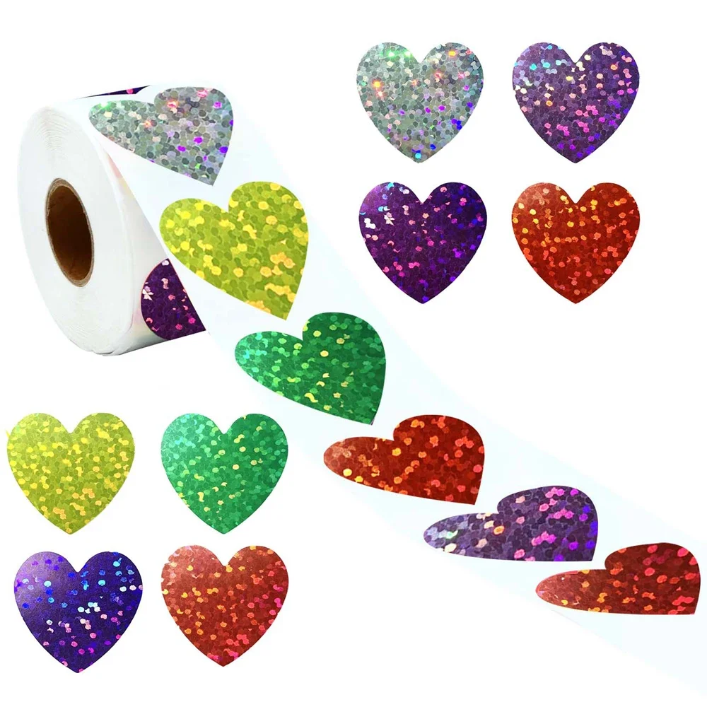 500pcs Holographic Color Heart Shaped Labels Stickers Wedding Party  Invitation Decoration Stickers Self-adhesive Sealing Labels 500pcs holographic color heart shaped stickers wedding gift seal labels decor stickers kids reward foil star stationery stickers