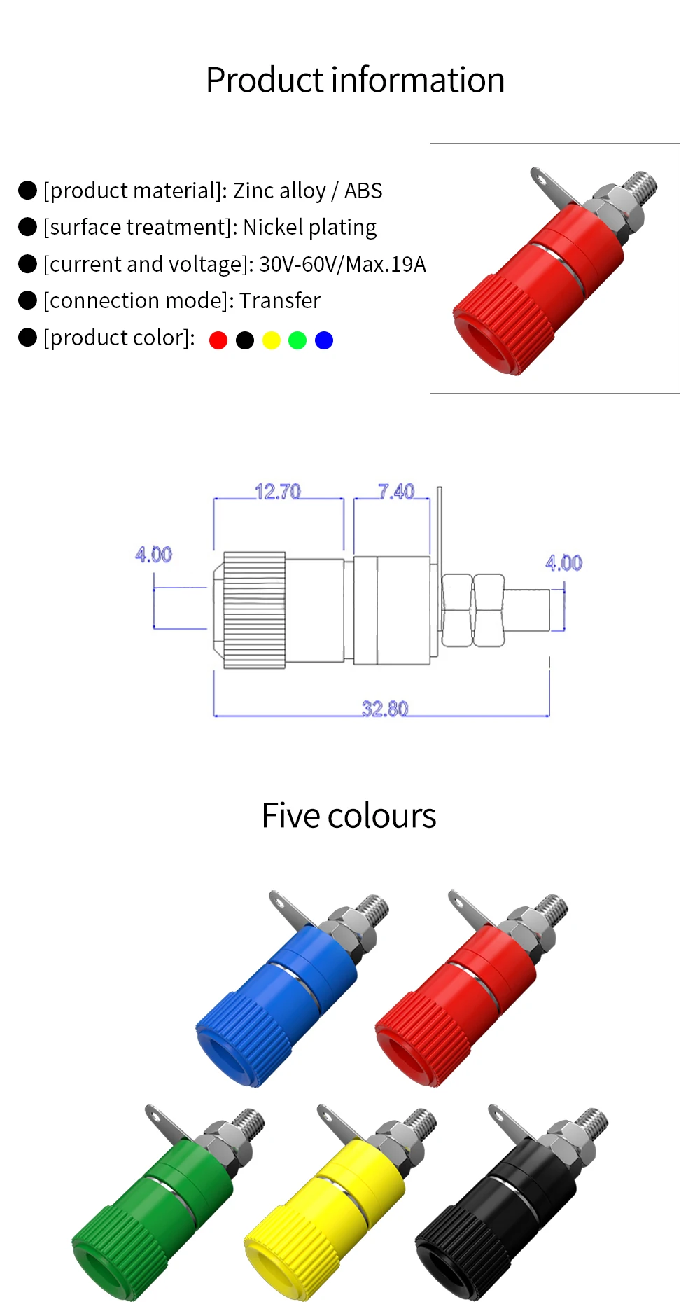 Description Picture 2 of itemJZDZ 10PCS 4MM Banana Socket Binding Post Nut Banana Plug Jack Electrical Connector Terminal DIY Parts J.50001