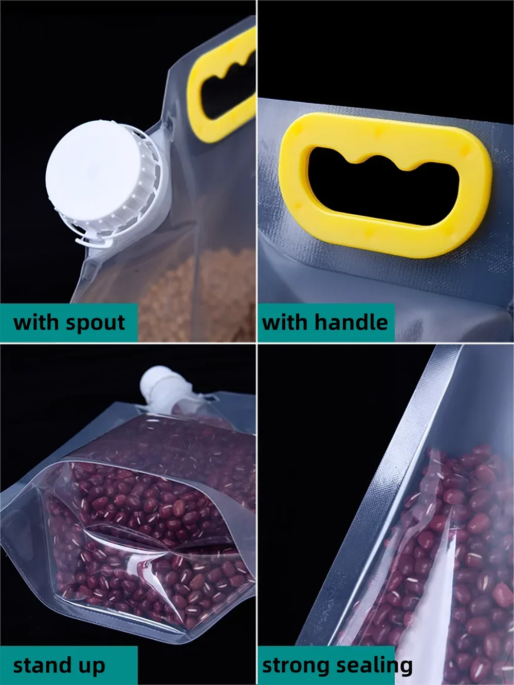 20PCS  Large Plastic Drinking Spout Packaging Bags with Handle for Beer Juice Beverage Stand Up Storage Reusable Liquid Pouches 5