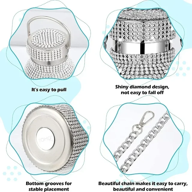 350/500/750/1000ml Luxury Rhinestone Thermos Bottle 2pcs Chain Portable Water Bottle Double Wall Stainless Steel Thermal Flask 6
