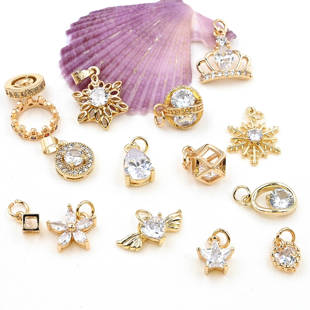 

5pcs Rhinestone Charms for Jewelry Making Craft DIY Bracelet Necklace Earrings Findings Copper Gold Color Plated Pendants