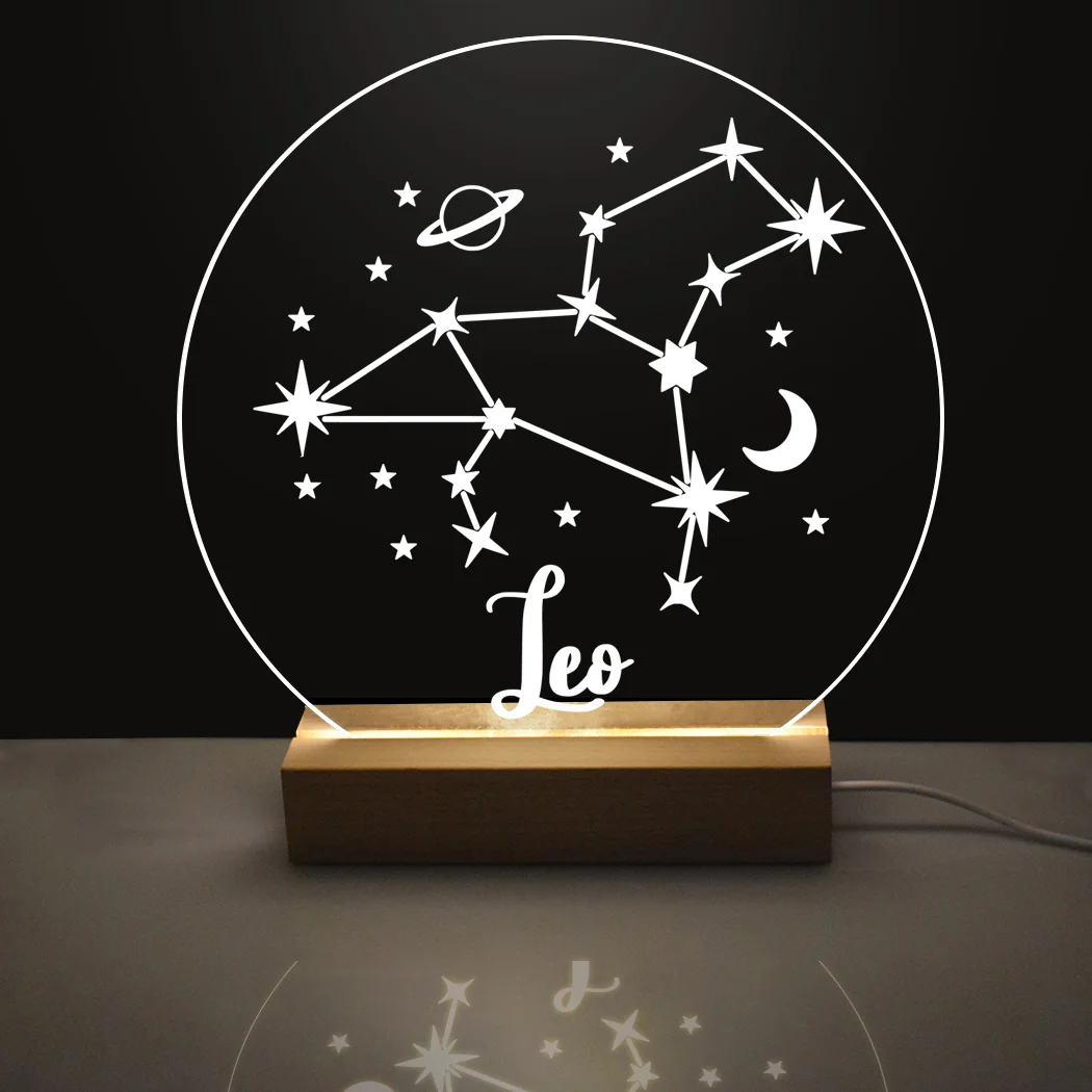 12 Constellation Star Track Customized Wood Base Lamp 3D Free Lettering Custom Led Jewelry Personalizado Birthday Party Gift