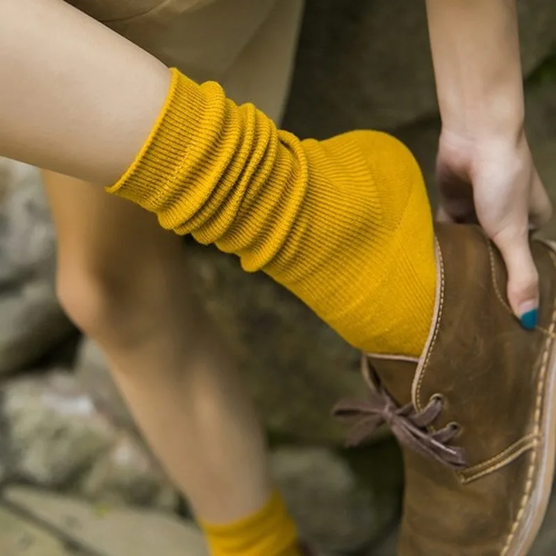 

Japanese Style High School Girls High Socks Cotton Solid Color Loose Long Socks Cotton Knitting Black White Coffee Women's Socks