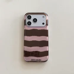 Korean - Style Brown and Light Pink Wavy Stripes Phone Case - iPhone 15 (No Bracelet)