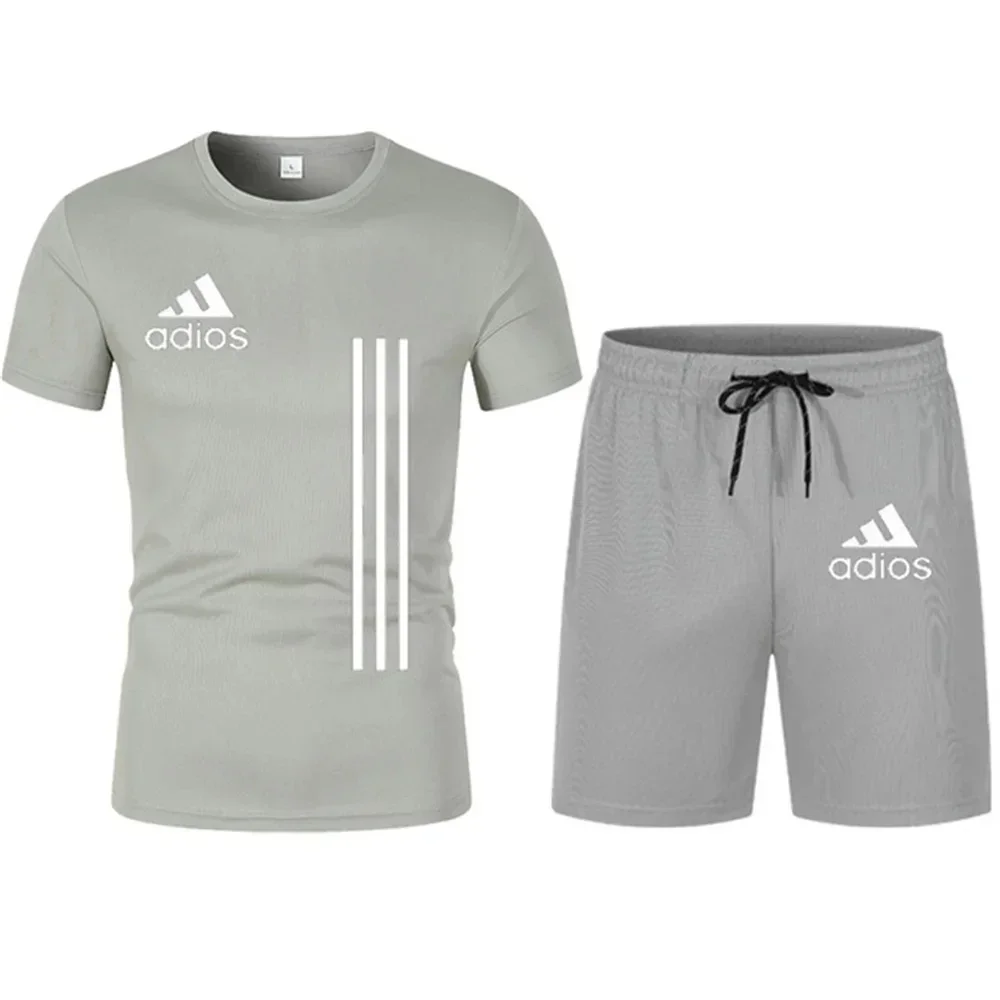 Summer short-sleeved luxury sportswear set Men\'s fitness fashion casual T-shirt + shorts 2-piece set