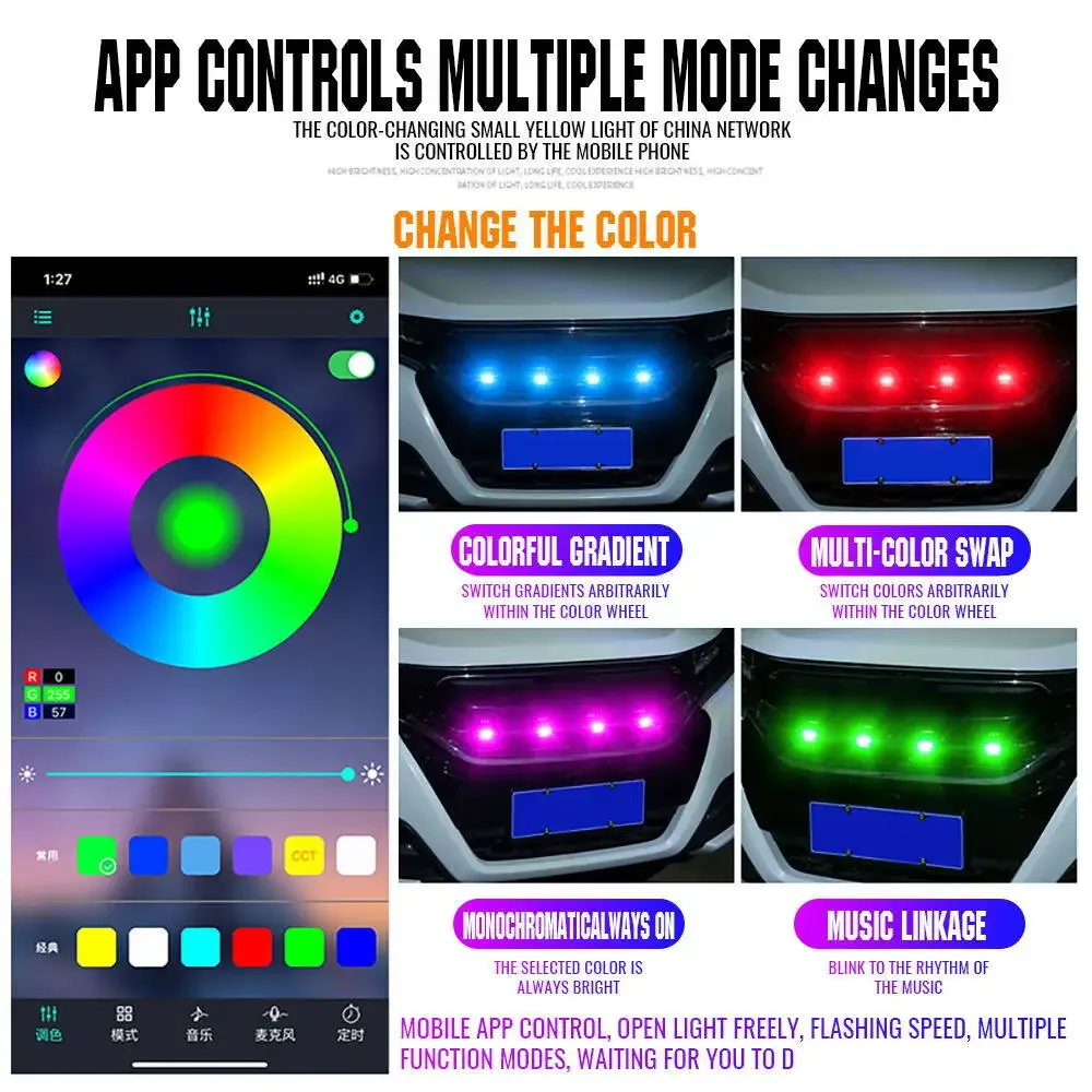 รูปสินค้า ไฟ LED กระจังหน้ารถยนต์ RGB ควบคุมส่วนกลาง