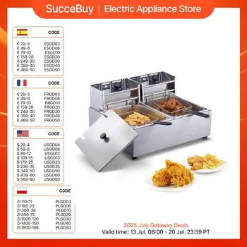 VEVOR Friggitrice Elettrica 6L x 2 Vasca Doppia Rimovibile 5000W in Acciaio Inossidabile Commerciale, Friggitrice a Olio Elettrica Temperatura Controllata 50°C - 200°C per Cucina Hotel Festa Carnevale 1