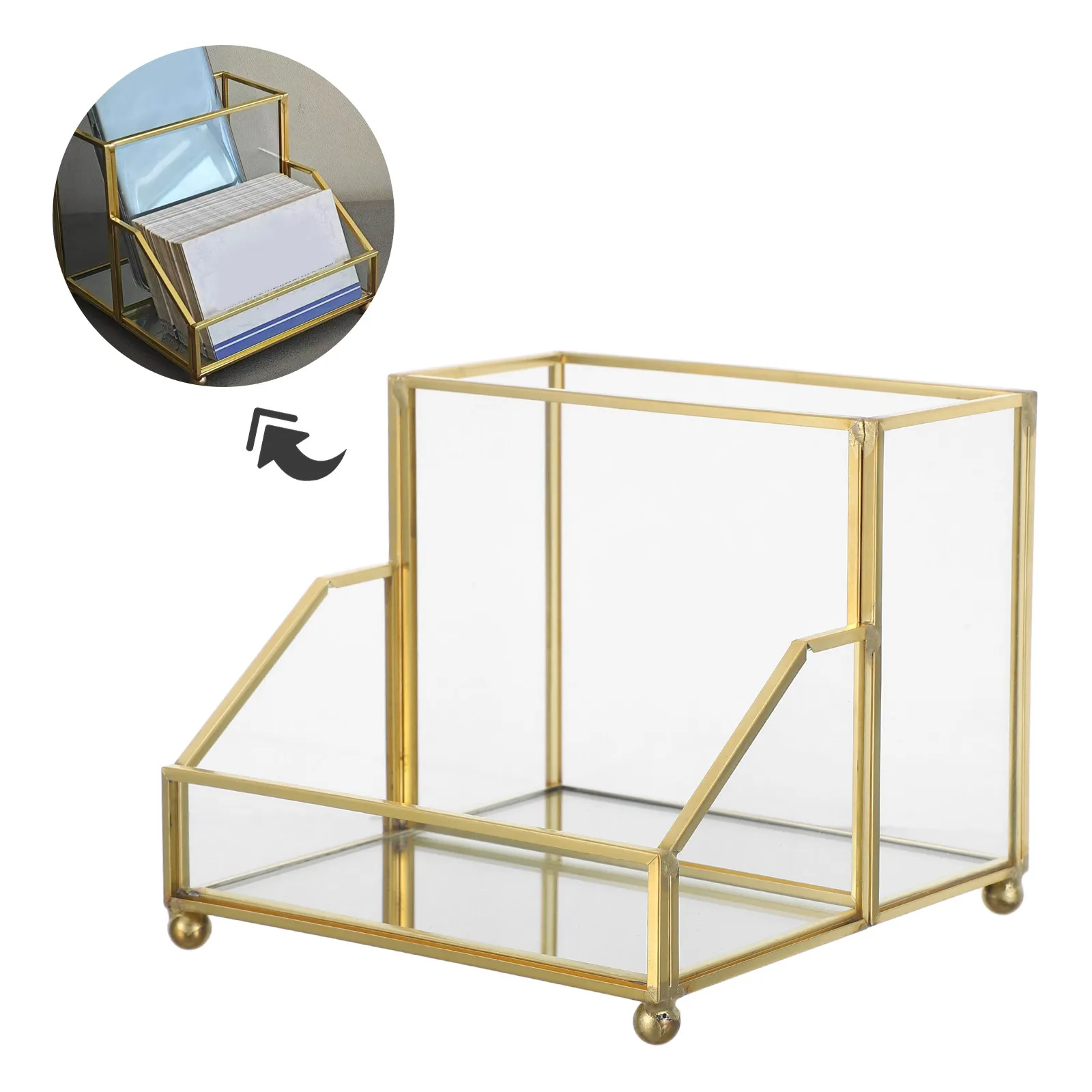 프리미엄 명함 보관함, 이름 카드 보관함, 수직형 데스크탑 디스플레이 스탠드, 우아한 골드 포인트가 있는 사무용 정리함