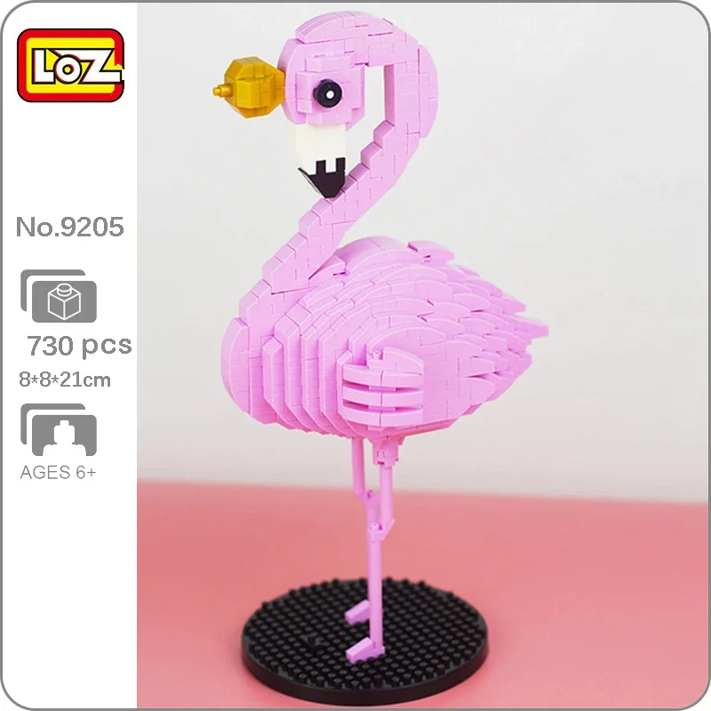 Loz 9205 Animal World Flamingo Pink Bird Crown Pet Doll Con Base 3D Mini Diamond Blocks Bricks Building Toy For Children No Box