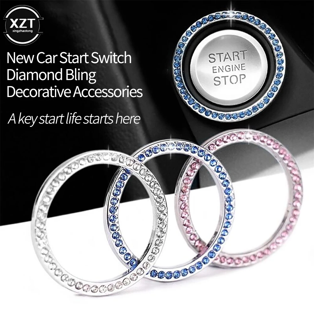 

1PC Auto Car Bling Decorative Accessories Automobiles Start Switch Button Decorative Diamond Rhinestone Ring Circle Trim