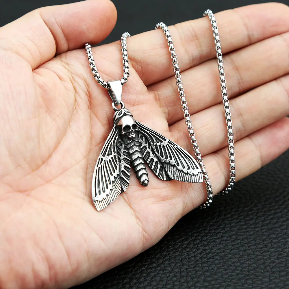 Collana Vintage In Stile Gotico Con Falena Della Morte Unisex Punk In Acciaio Inossidabile Con Ciondolo Teschio A Farfalla Regalo Di Gioielli Animali Dropshipping - Foto 8