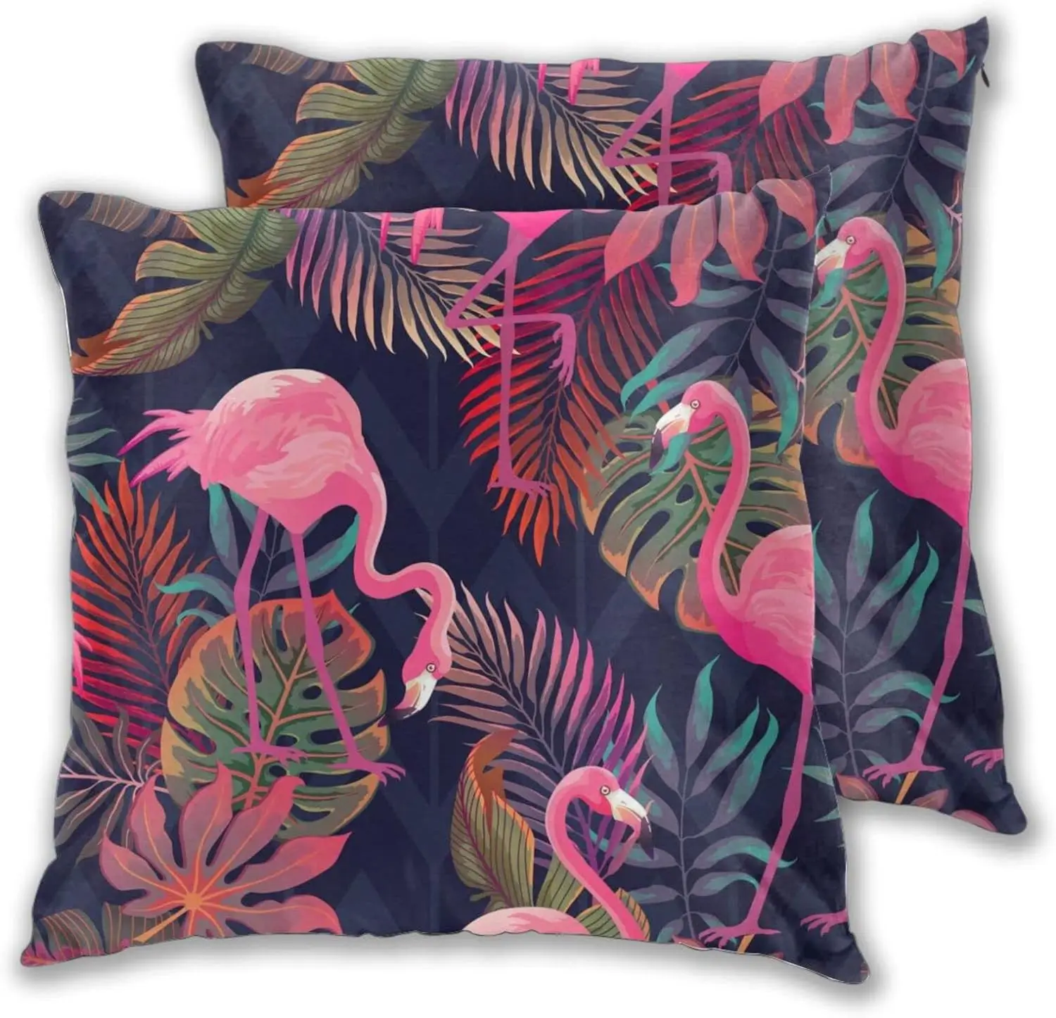 

Pillowcase Set of 2 Tropical Plants Pink Flamingos Throw Pillow Covers Shells for Couch Office Bedroom Home Decoration 18X18 In