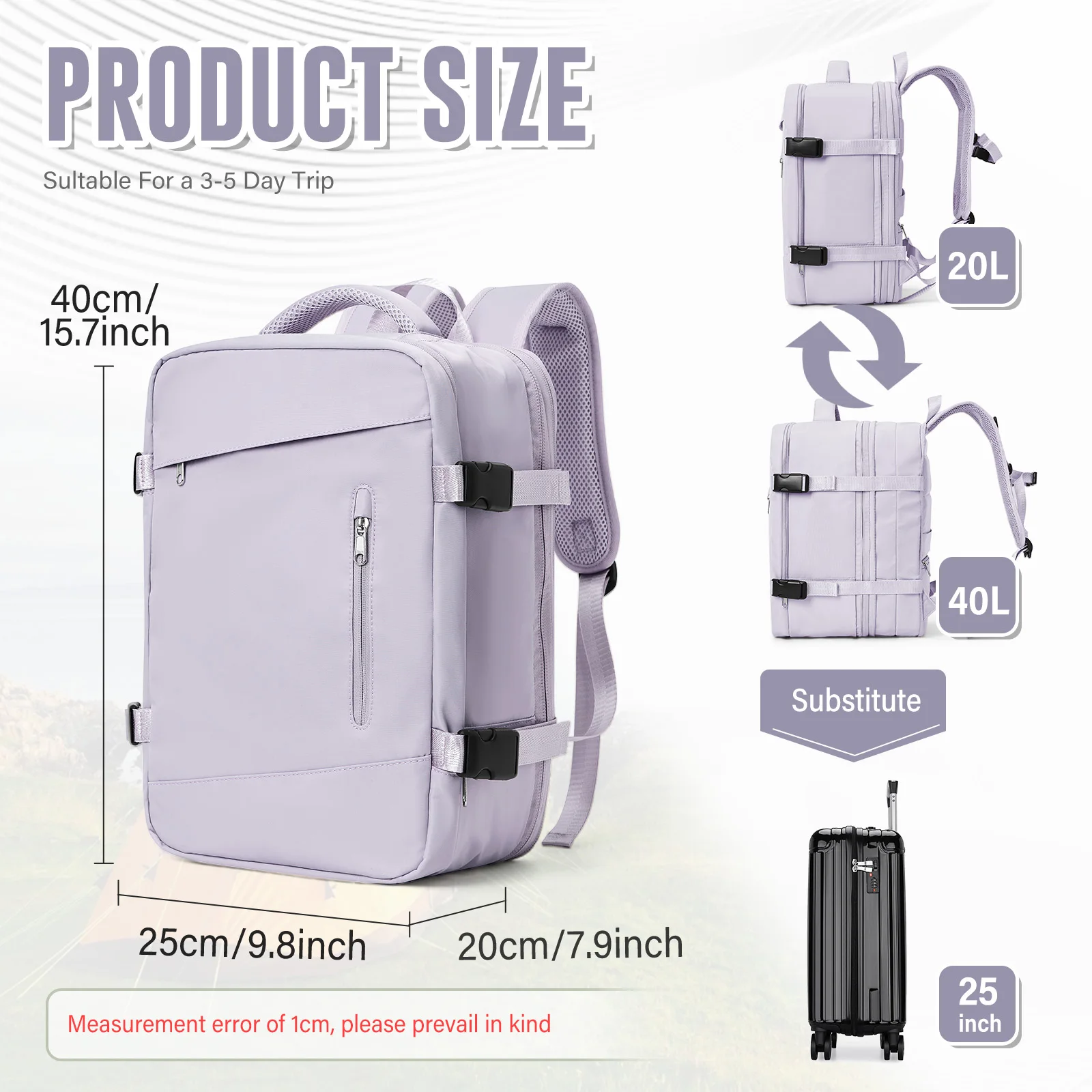 Large Travel Backpack Vacuum Compression Backpack for Women Travel Carry on Business Day, Ryanair Backpack 40x20x25 Travel Bag