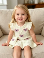 Robe tendance pour filles pour l'été, haut décontracté à motif papillon pour filles, jupe à manches courtes + sac bandoulière 6