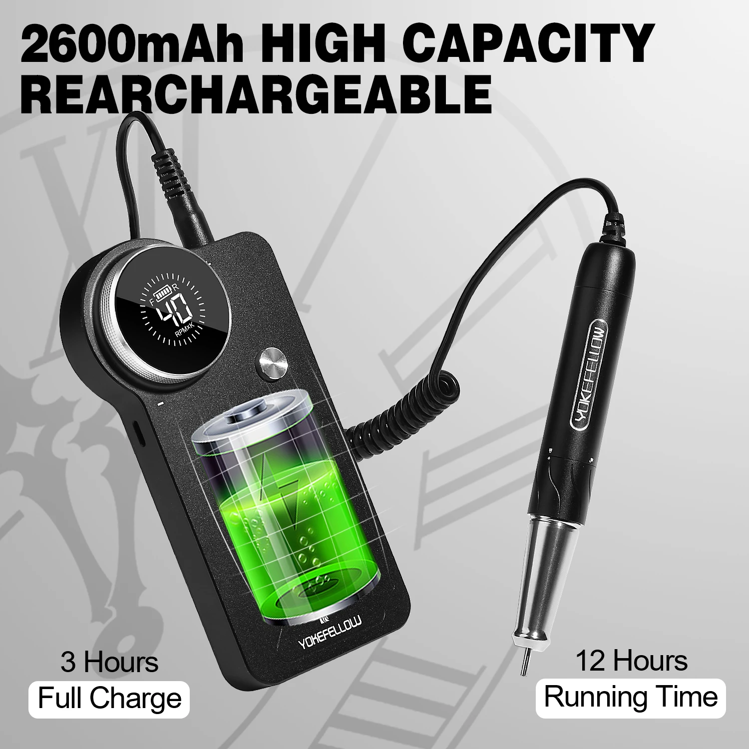 YOKEFELLOW 40000RPM NAIL DRILL MACHINE KITS 2023NEW RECHARGEABLE BRUSHLESS POWERFUL ELECTRIC NAIL FILE FOR ACRYLIC NAIL MANICURE 4