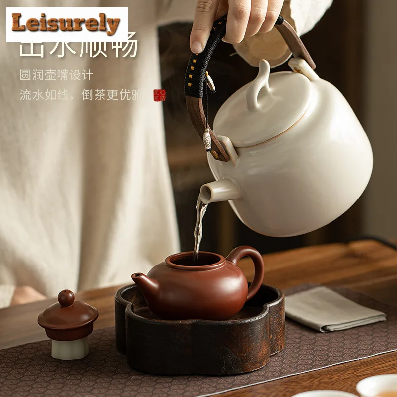 Soda Glazed Ceramic Lifting Handle Boiling Water Kettle Large Capacity Tea Making Pot Household Flower Tea Kettle Tea Services