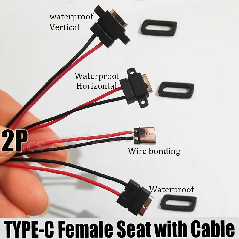 5 Stück USB-C Typ-C Buchse Anschluss Steckdose Typ-C Buchse Lötdraht 2-polig USB-C Ladeanschluss Buchse Wasserdicht