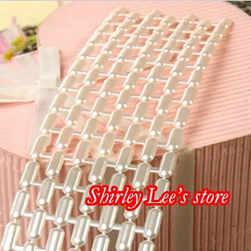 ---4 Rolls X 4cm 7 Row Pearl Bead Trim Cake Trims Pearl Bead String Trim Chain Sew Wedding decoration DIY Craft FREE