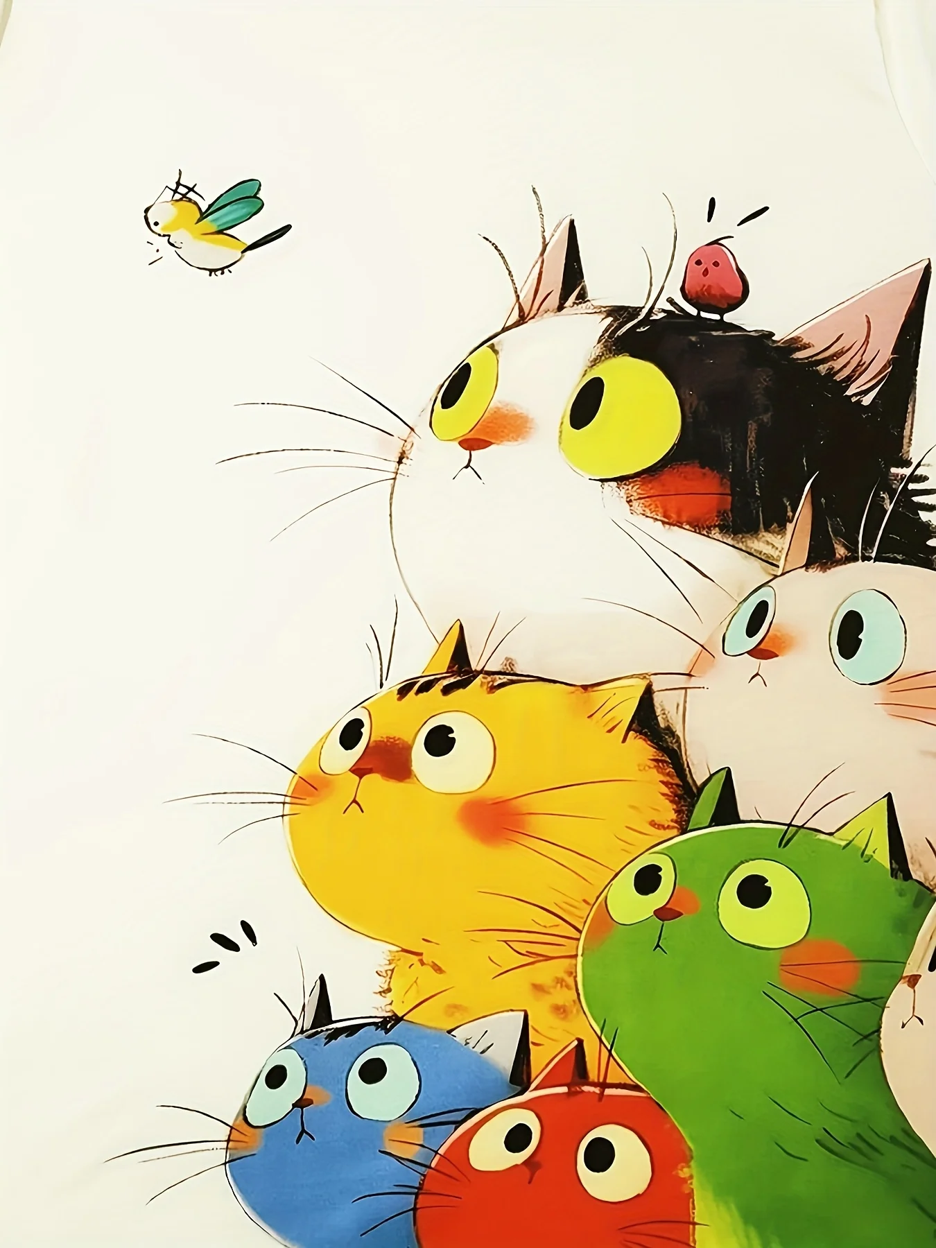 Colorful Stacked Cats Women's Tee - Cute Cartoon Feline Graphic, Playful Print for Casual Daily Wear 5
