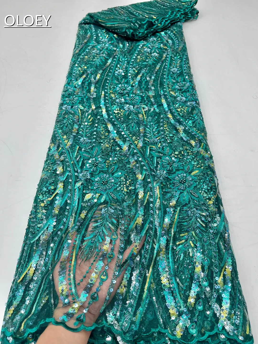 

High Quality Fashion French Mesh Embroidery Lace Fabric African Nigerian Sequins Lace Fabric For Wedding Dress CD5433