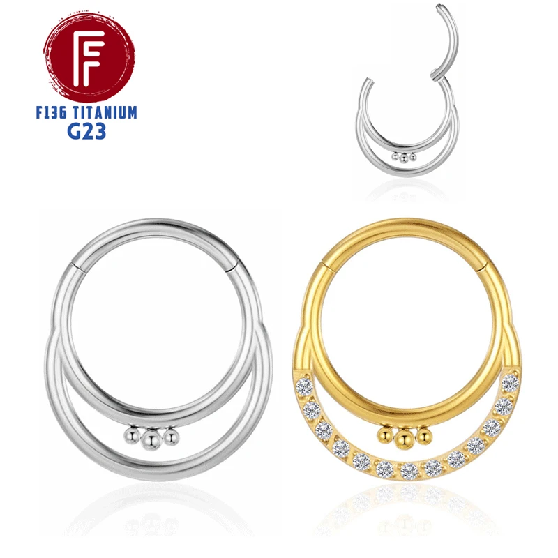 

F136 Titanium Septum Cartilage Nose Hoop Ring Piercing Conch Women Tragus Piercings Zircon 16g Clicker Earrings Body Jewelry