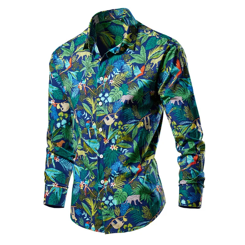 Fashion Flowers Printed Long Sleeve Shirts For Men 2023 Spring Autumn  Casual Daily Men's Clothing Vacation Beach Chemise Hombre