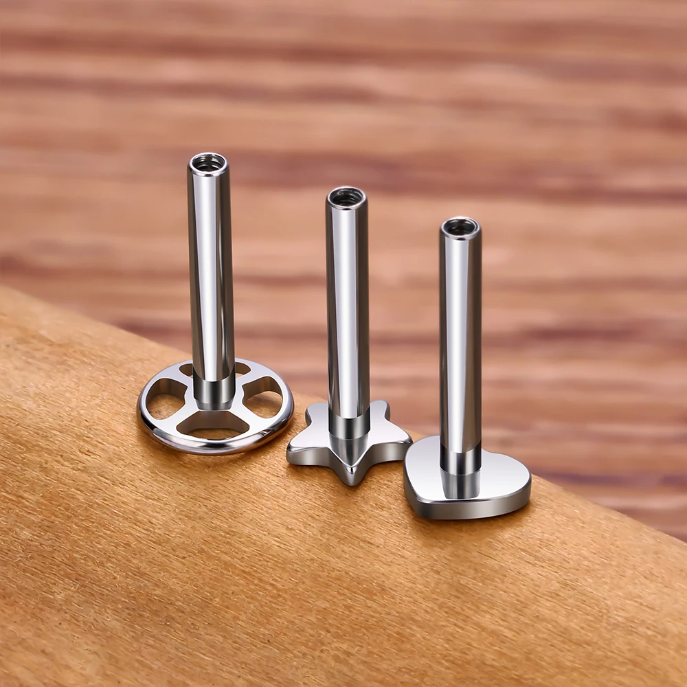 10/50개입 G23 티타늄 피어싱 스터드 귀걸이 로드 내부 나사산 베이스 스타 하트 16G 귀/입술/트라거스 바디 주얼리 액세서리