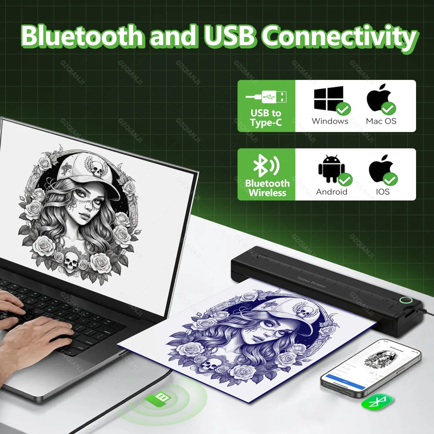 A4 Tattoo Transfer Automatic Fast Printing Wireless Portable Tattoo Stencil Printer Suitable For Small Businesses Bluetooth