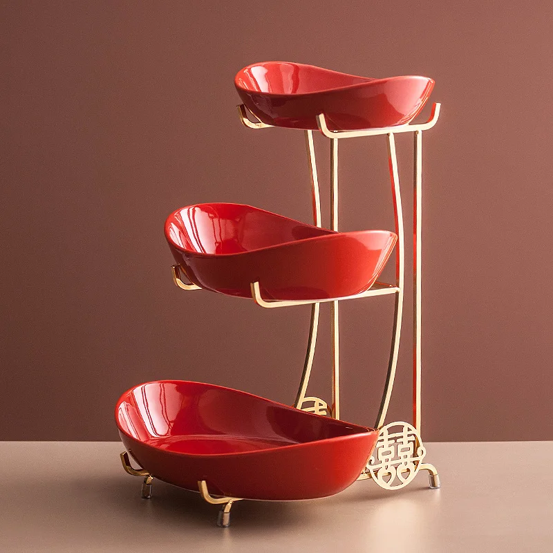 Light Luxury Ceramic Fruit Plate Chinese Three-layer Dessert Cakedessert Tablemulti-layer Pastry Living Roomcandy Trayrack