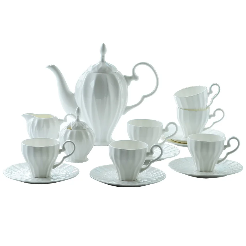 

21 piece European Coffee Pot Coffee Cups And Saucer With Spoon High-end Bone China Teapot Tea Cup Set Porcelain Dinnerware Brand