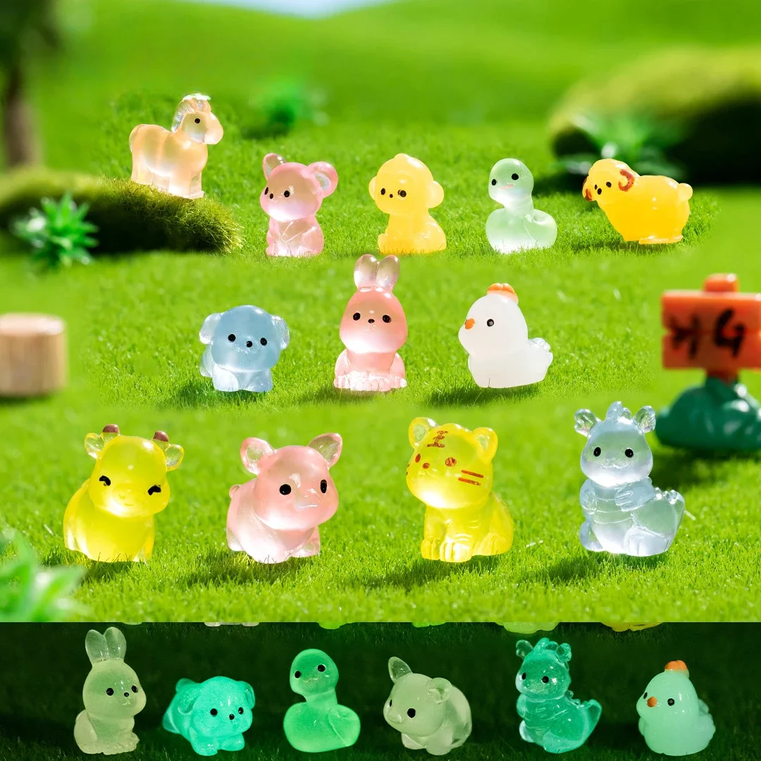 Resin Ornaments Miniature Figurines 12/24/48pcs Luminous Zodiac Dolls Desktop Car Decorations