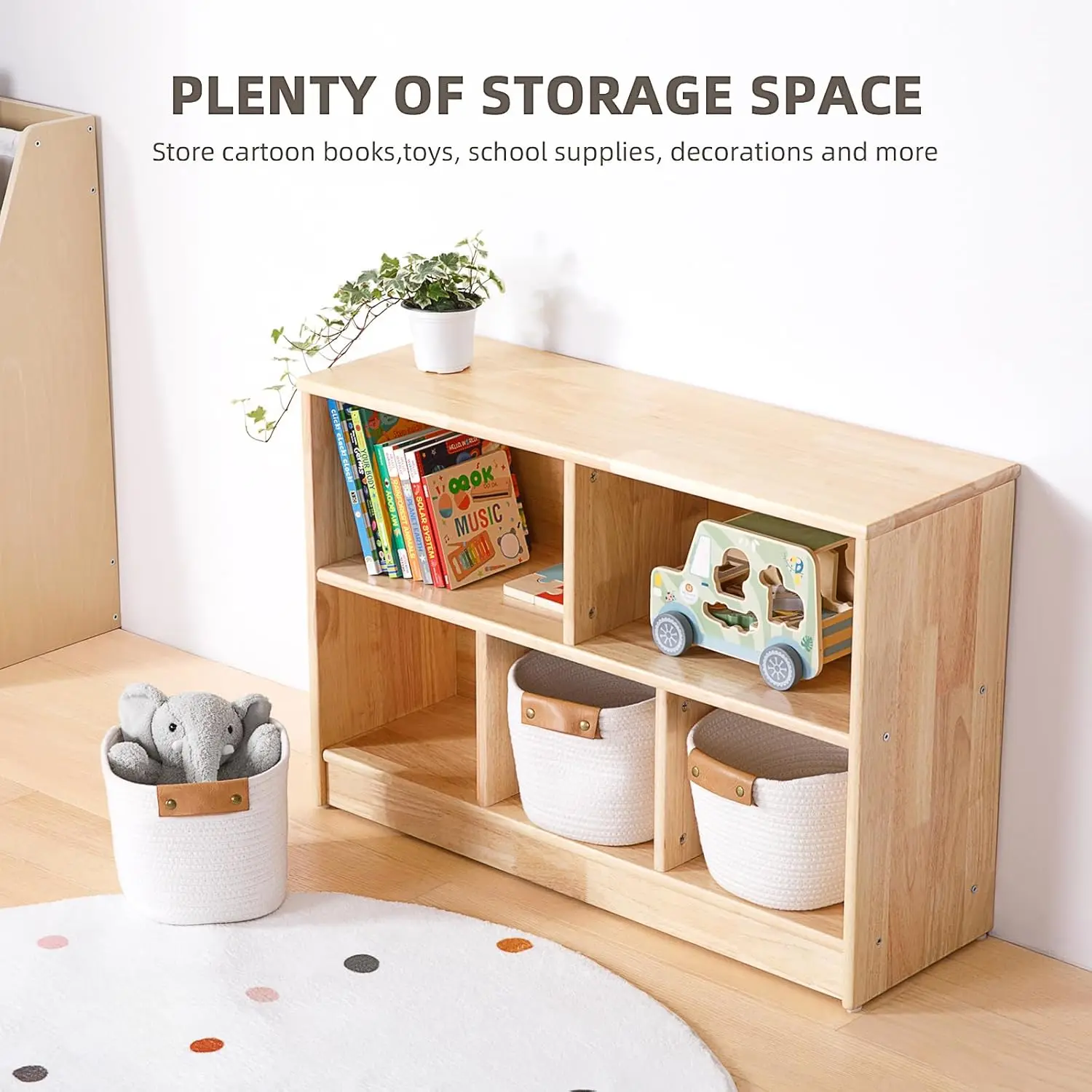 Wood 5-Compartment Montessori Shelf, 35.4" L, Toy Organizers and Storage, 2-Tier Wooden Storage Cabinet, Kids Classroom O