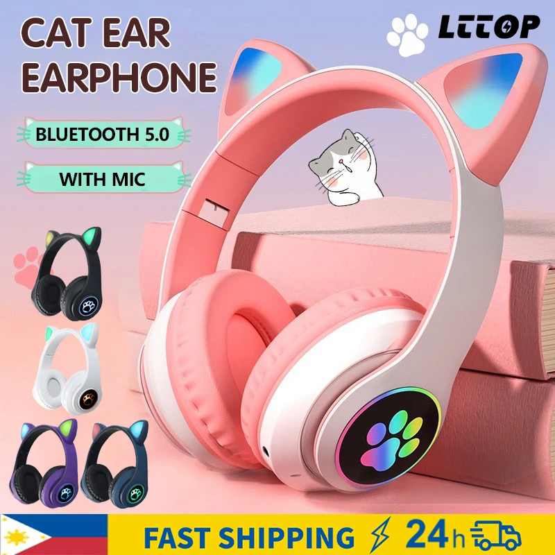 

Беспроводные наушники светодиодный с кошачьими ушками, Bluetooth-наушники с микрофоном, поддержка TF, FM, детская музыкальная стереогарнитура, наушники для телефона в подарок