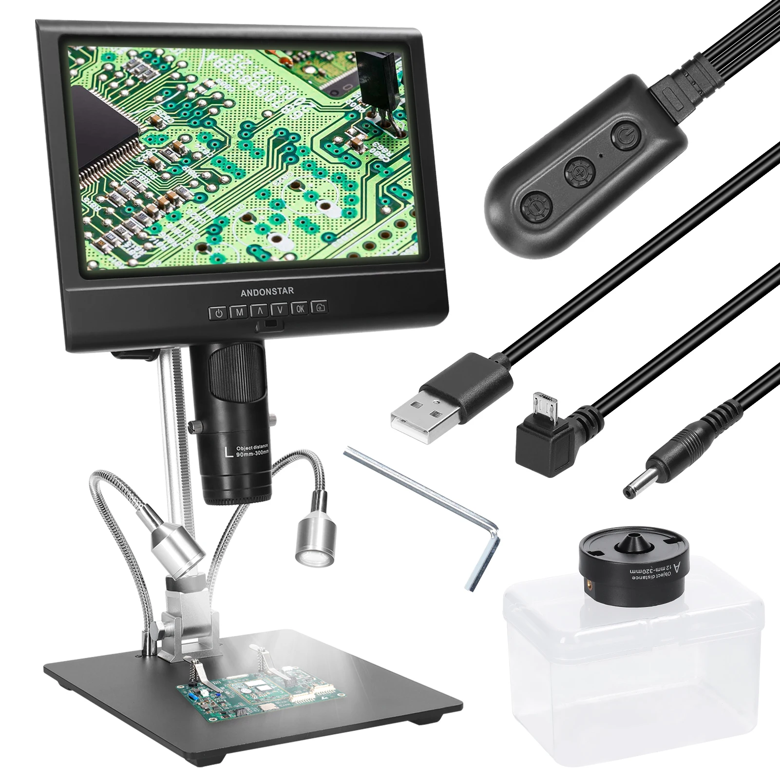 LINKMICRO LM249MS Microscope Numérique HDMI/USB – Triple Lentille (240X,720X,2040X), Support à Flèche 13 Pouces – Soudure, Pièces, Biologie