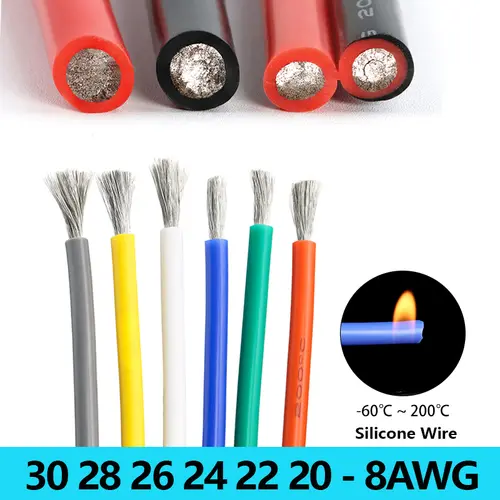 1/5/10M Soft Silicone Rubber Copper Cable 30 28 26 24 22 20-8AWG Flexible DIY LED Lighting Wires Electrical Power Cord Car Wires