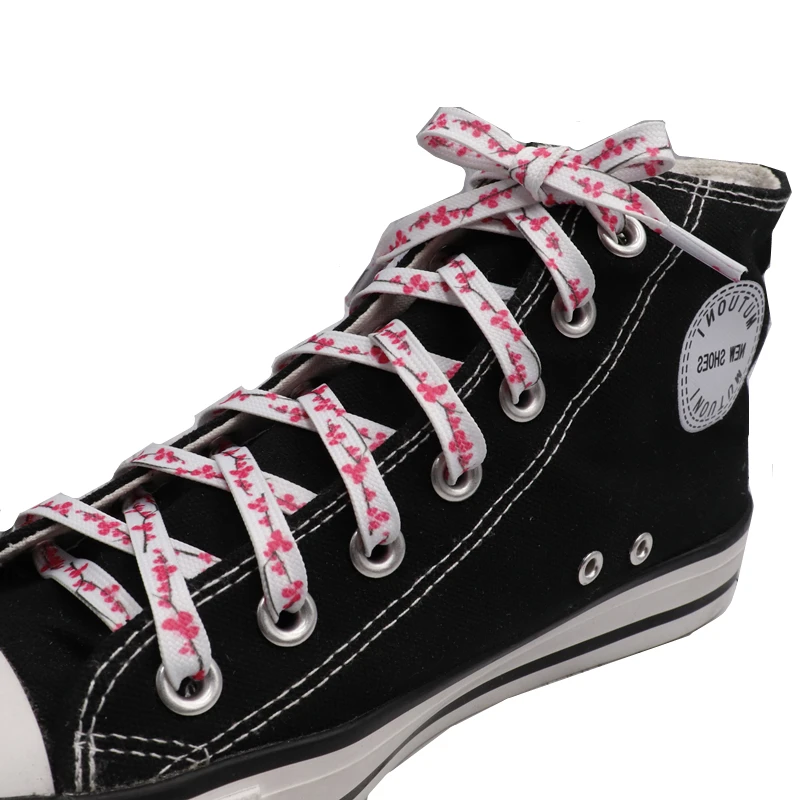 Weiou 7MM Top Shoe Accessory Women White Red Stamp Pretty Cord Floral Heat Transfer Printing Shoelaces Sneaker Zapatillas Mujer