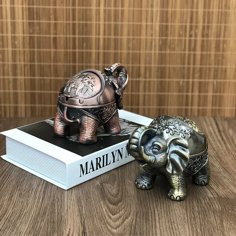 Elephant Ashtray Creative Personality Trend With Cover Windproof Metal Home Living Room Tea Table Ornaments