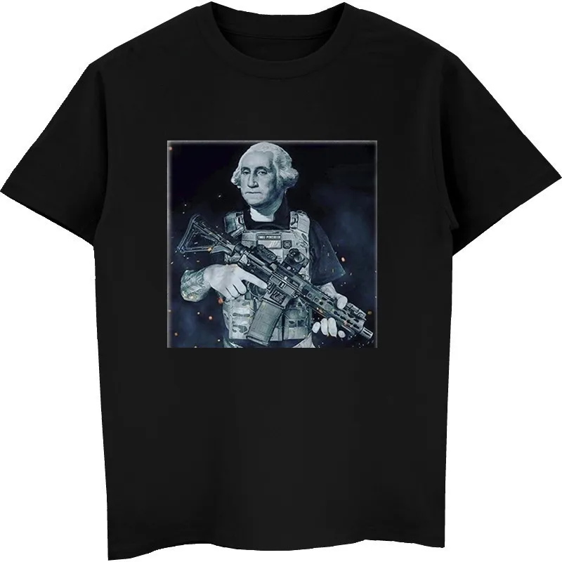 

Men's Fashion Casual Loose O Neck Short Sleeve T-shirt Selling Fashion George Washington 1776 Constitution NRA Rifle Funny Gun R