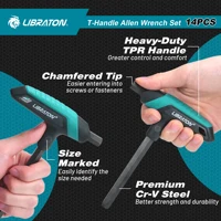 LIBRATON 14 шт. метрический и SAE шестигранный ключ с Т-образной ручкой, набор шестигранных ключей с Т-образной ручкой, инструмент для ремонта авто велосипеда, со стойкой для хранения, конструкцией с двумя наконечниками — изображение 4