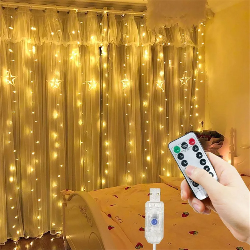 3/4/6m 8 Mode Garden Light LED USB Curtain Light String Wedding Christmas Decoration for Home Holiday Outdoor Garland Light