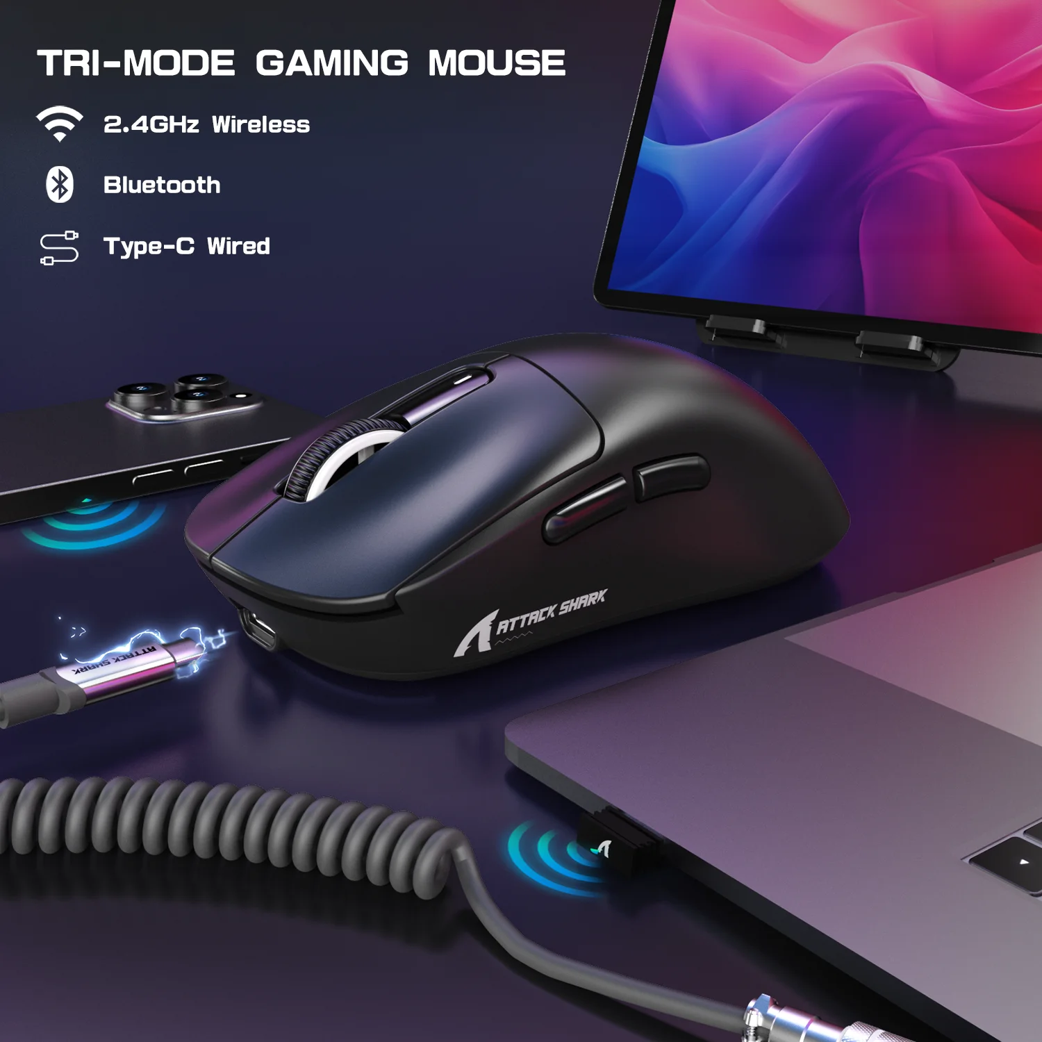 ATTACK SHARK PAW3950 トライモードマウス Attack Shark X3MAX PAW3950 Gaming Mouse, Tri-mode, Up to