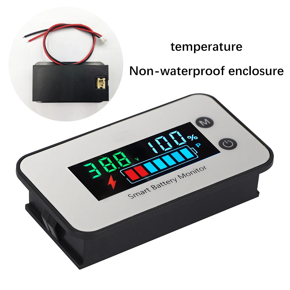 Universal Battery Capacity Monitor with Power Percentage & Temperature Indicator Gauge