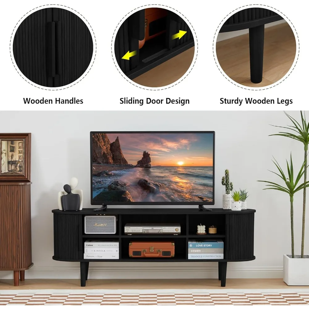 TV Stand, Modern TV Console Table with Storage Compartment and Sliding Door, Gaming Entertainment Center with Cabinet for Living 6
