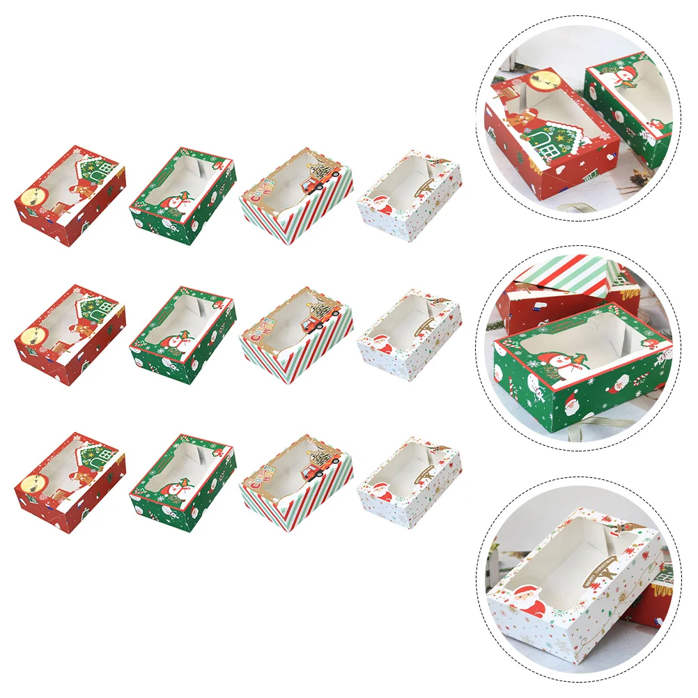

12Pcs Christmas Theme Pattern Biscuit Boxes Cake Packing Boxes Candy Boxes